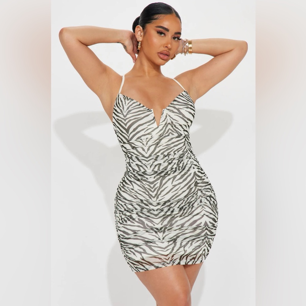 Zebra Print Bodycon Mesh Mini Dress